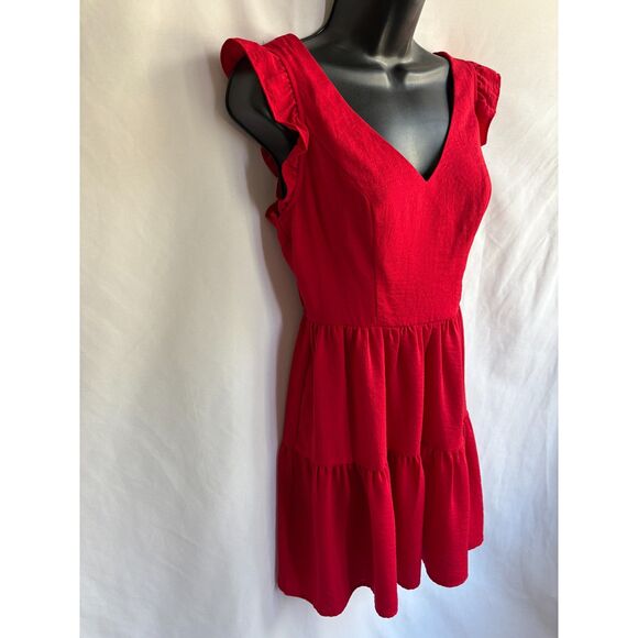 City Studio Red Ruffles Tiered Dress V Neck Size S Date Romantic Feminine Girly - Picture 3 of 10